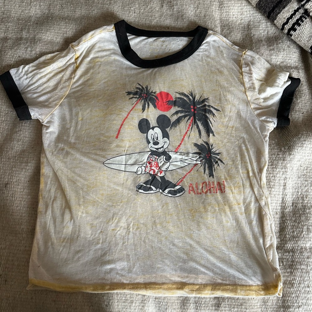 Disney Mickey Mouse Surfing Aloha Kids T-Shirt - White & Black